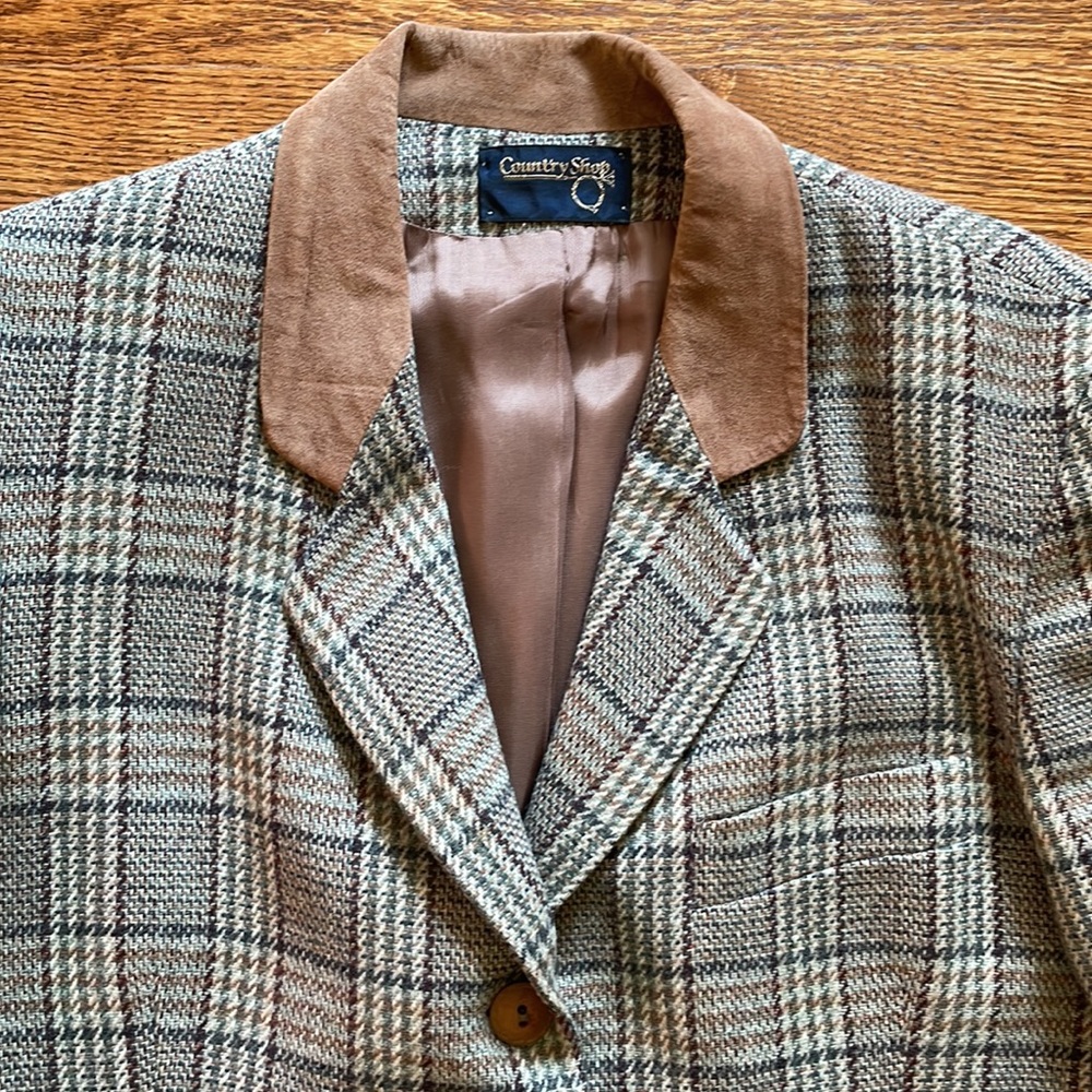 Country Shop Vintage Three Piece Wool Plaid and Suede Trim Suit - Picture 8 of 13